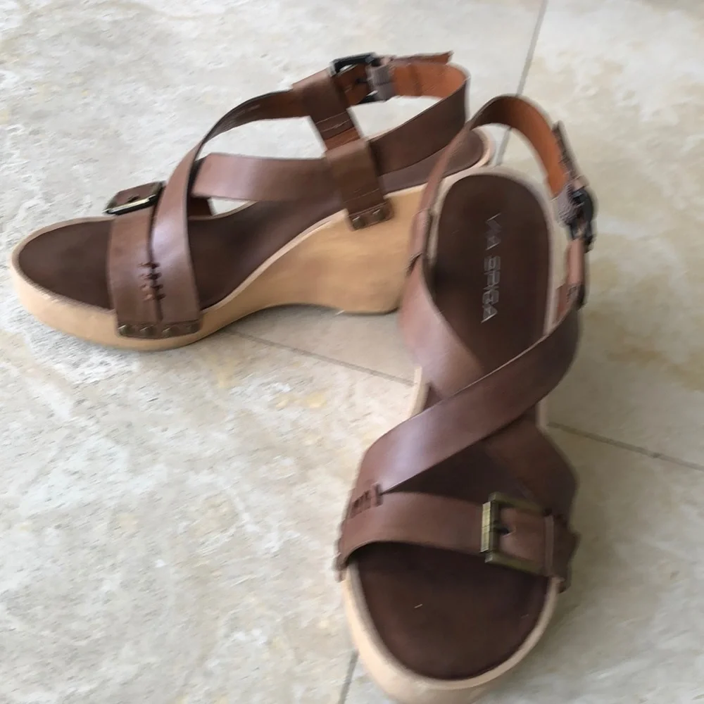 Via Spiga - Tan / Camel Leather Wedges - size 8